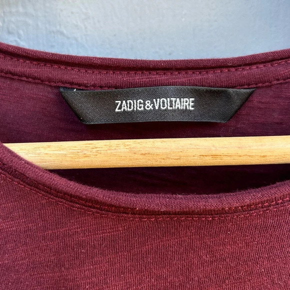 Zadig and Voltaire Burgundy  Toby flamme tee, size M - Picture 9 of 9